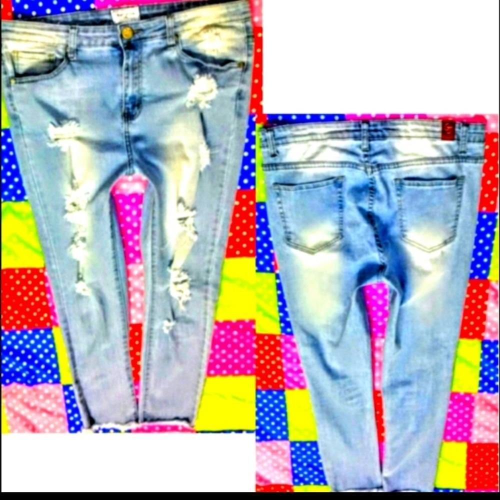 Go Go Jeans Size 13 High Rise Skinny Leg Ripped - Picture 3 of 8